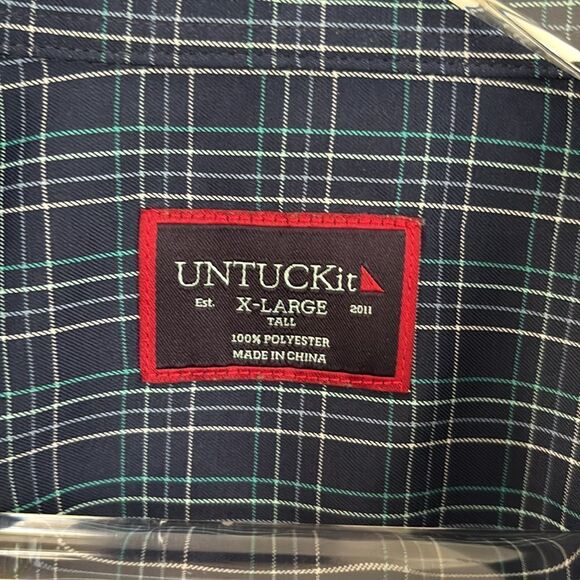 UNTUCKit Long Sleeve Button Down Shirt Navy Plaid Size XL TALL - Picture 7 of 10